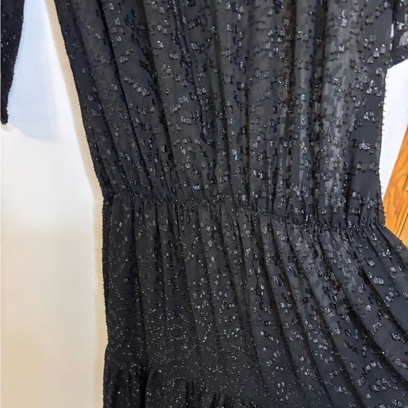 H&M Black Metallic Semi Sheer Tiered Whimsy Goth Midi Dress - Picture 5 of 9
